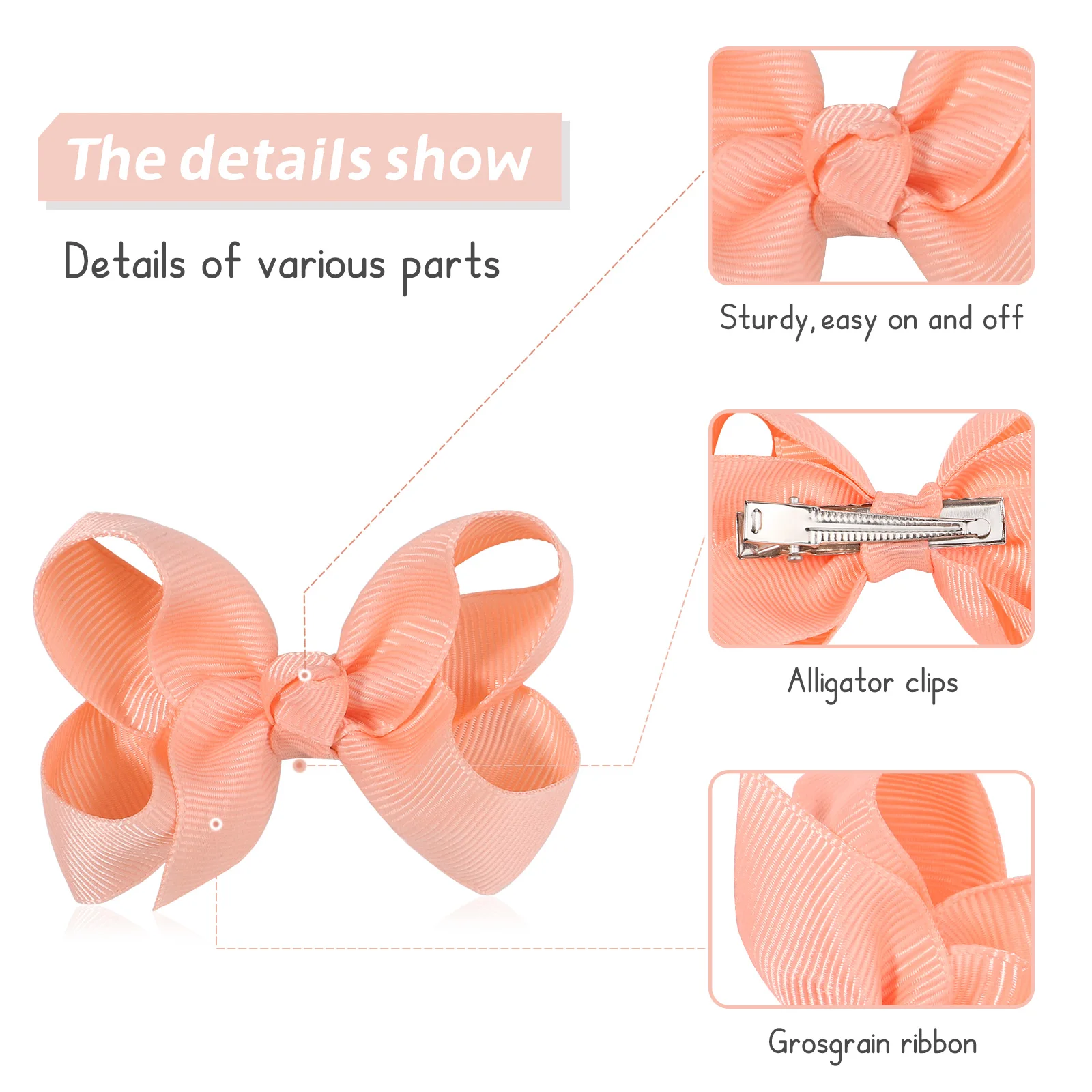 1pcs Solid Color Hair Bows with Clip for Baby Girls Boutique Plain Knot Ribbon Bowknot Hairpin Headwear Kids Hair Accessories - Image 5