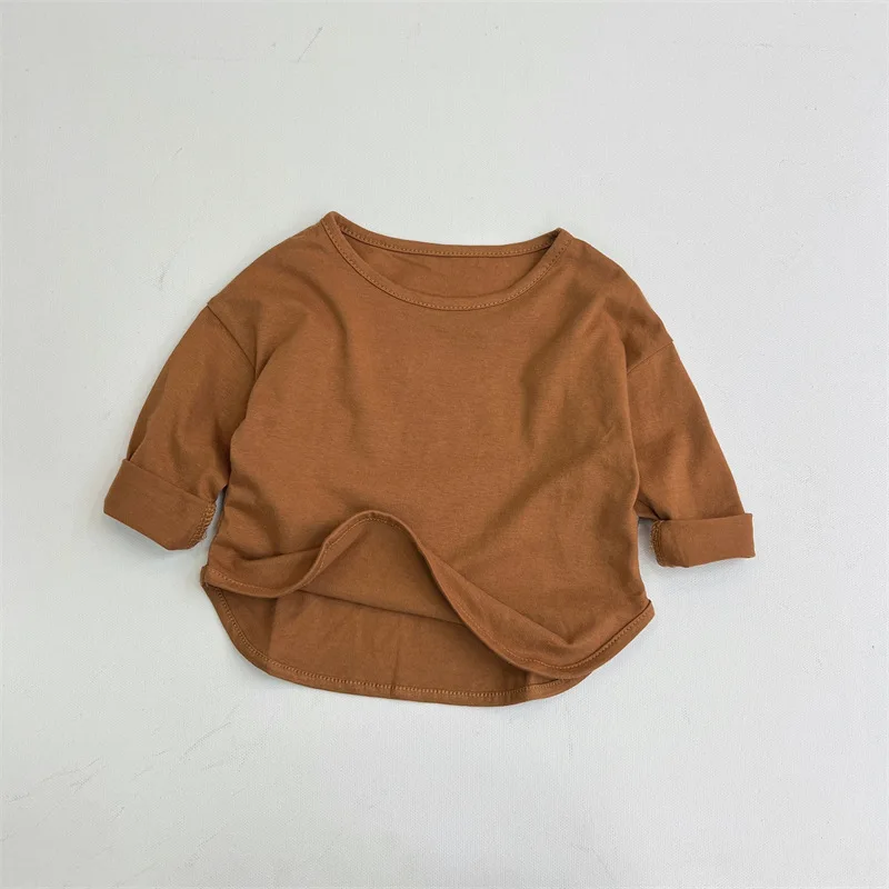 1pcs Spring Autumn Children's Pure Cotton Long Sleeve T-shirts Solid Color Boys Girls Tops Kids Baby Leisure Tee Student Clothes - Image 4