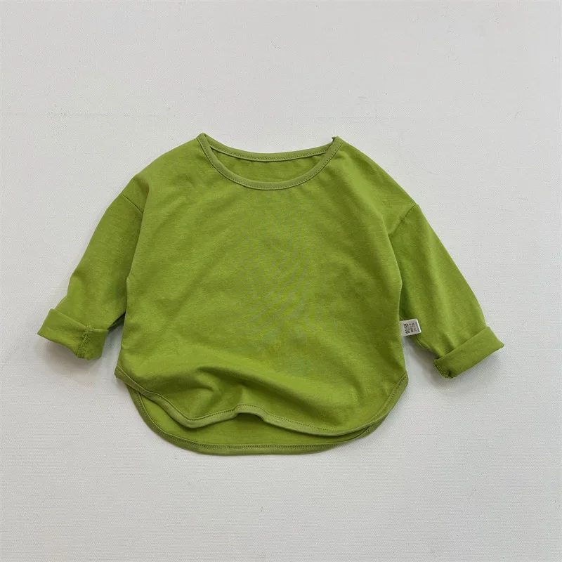1pcs Spring Autumn Children's Pure Cotton Long Sleeve T-shirts Solid Color Boys Girls Tops Kids Baby Leisure Tee Student Clothes - Image 5