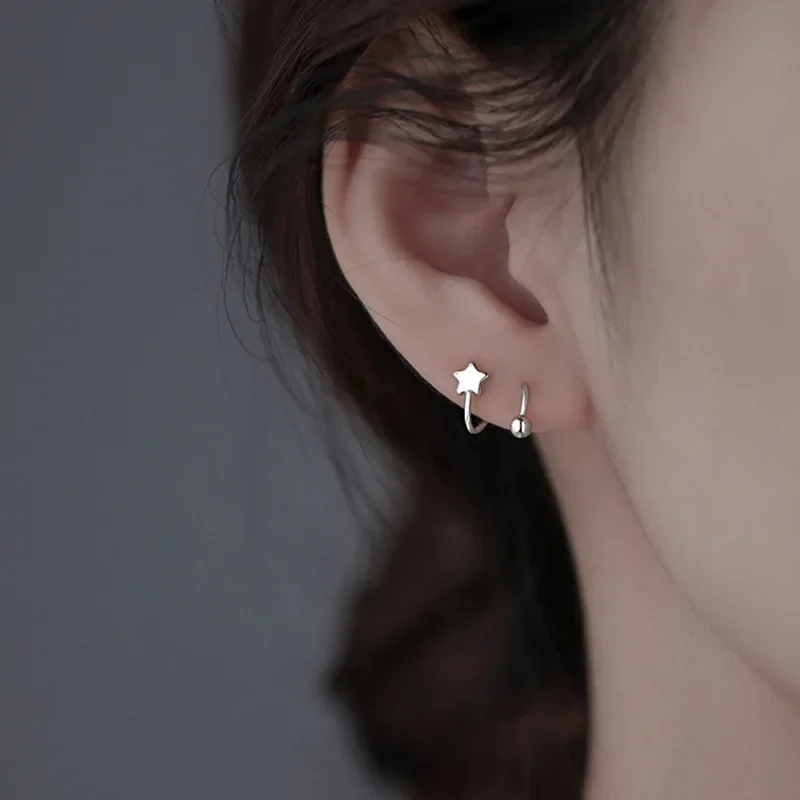 2 Pc/1 pairs Stainless Steel Piercing Screw Ball Star Ear Bone Rotating Line Wave Mini Studs Women Unusual Earrings Jewelry Gift - Image 4