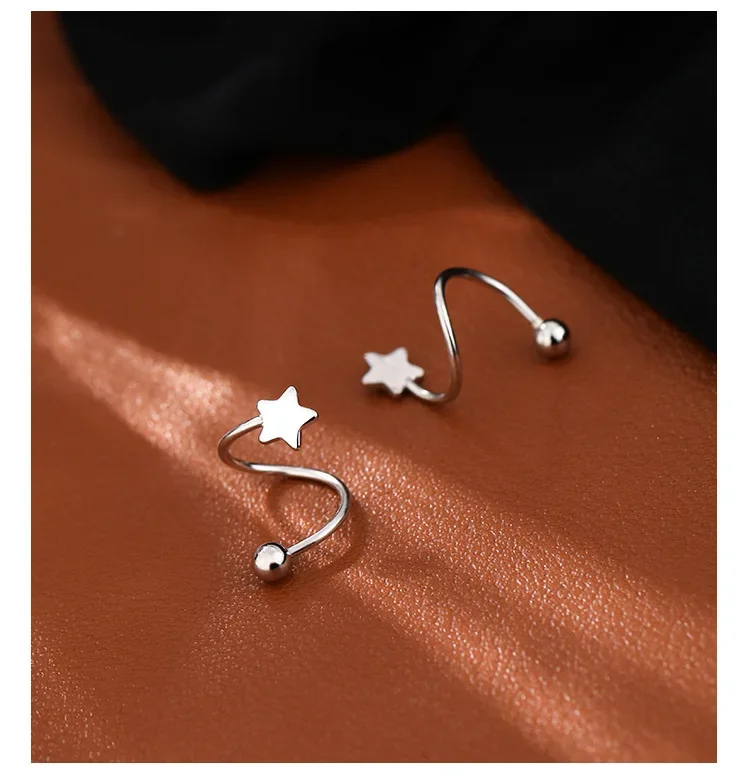 2 Pc/1 pairs Stainless Steel Piercing Screw Ball Star Ear Bone Rotating Line Wave Mini Studs Women Unusual Earrings Jewelry Gift - Image 3
