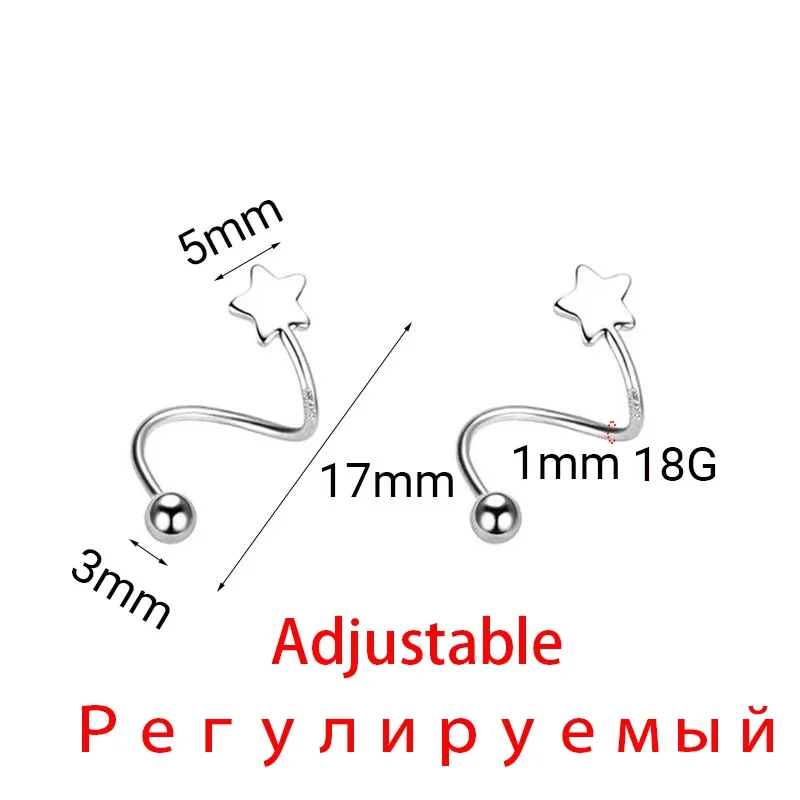 2 Pc/1 pairs Stainless Steel Piercing Screw Ball Star Ear Bone Rotating Line Wave Mini Studs Women Unusual Earrings Jewelry Gift - Image 6