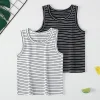2-Pcs Children's Four Seasons Black And White Striped Vest Boy Leisure Sports Running Top Girl Basic Joker Fashion Bottoming Shi