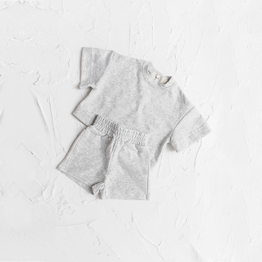 2023 European New Fashion Men's and Women's Baby Set Solid Summer Short Sleeve Shorts Two Piece Sports Set Newborn Baby Clothing - Image 4