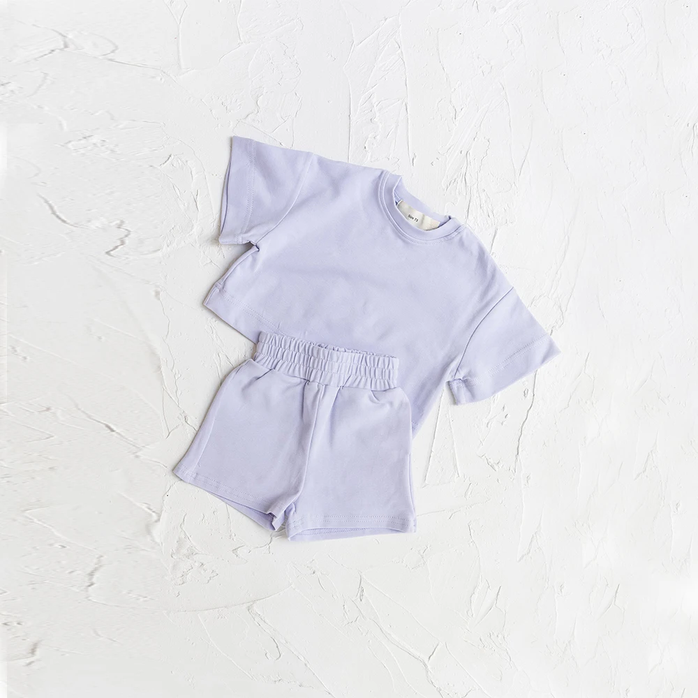 2023 European New Fashion Men's and Women's Baby Set Solid Summer Short Sleeve Shorts Two Piece Sports Set Newborn Baby Clothing - Image 5