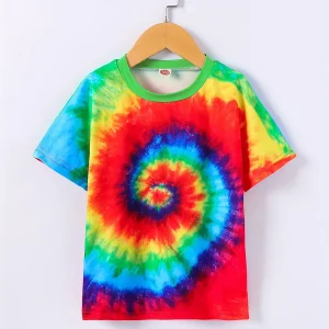 2024 Girl Summer Rainbow Tie Dye T-Shirt Short Sleeve Tee Top Crew Neck Clothes Child Girl Casual Outdoor Clothing Kids Tshirt