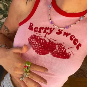 2024 Pink Print Y2k Tank Top Summer Off Shoulder O Neck Sleeveless Fashion 90s Vintage Crop Tops Women Casual Sexy