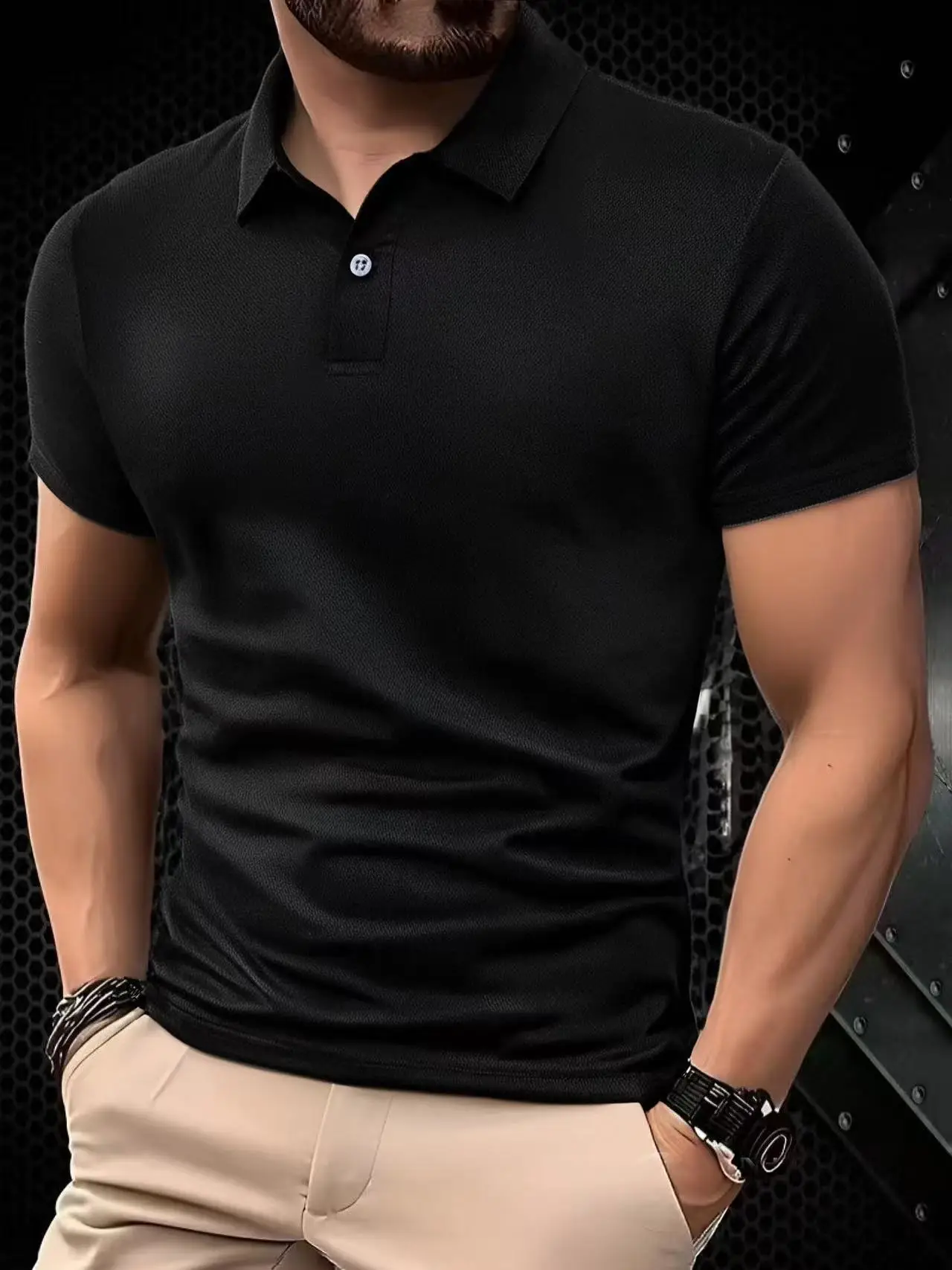 2025 Hot Sale Men's Summer Casual Breathable Comfortable Polo Shirt Men's Solid Color High Quality Short Sleeve T-Shirt - Image 2