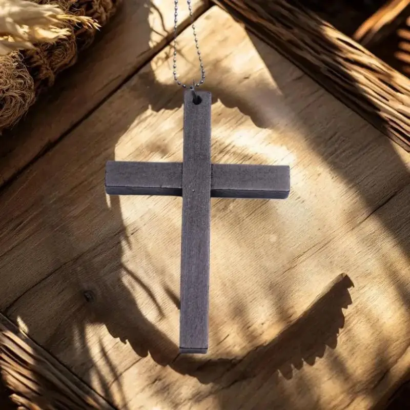 2025 New Cool Punk Gothic Wood Cross Pendant Necklace For Women Men Vintage Black White Hip Hop Y2k Necklace Party Jewelry Gift - Image 2