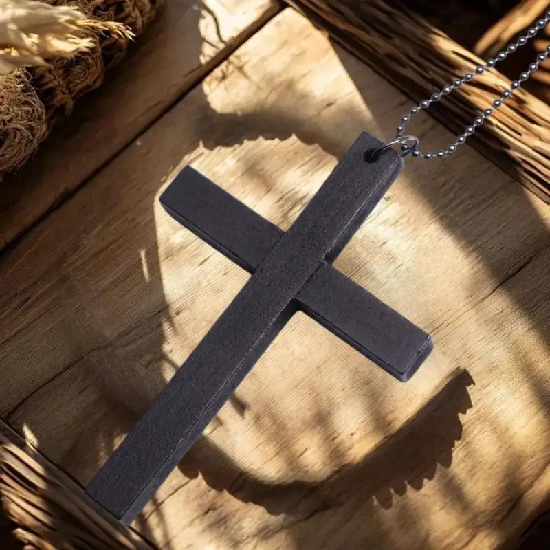 2025 New Cool Punk Gothic Wood Cross Pendant Necklace For Women Men Vintage Black White Hip Hop Y2k Necklace Party Jewelry Gift - Image 3
