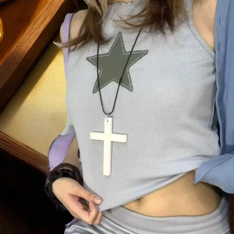 2025 New Cool Punk Gothic Wood Cross Pendant Necklace For Women Men Vintage Black White Hip Hop Y2k Necklace Party Jewelry Gift - Image 4