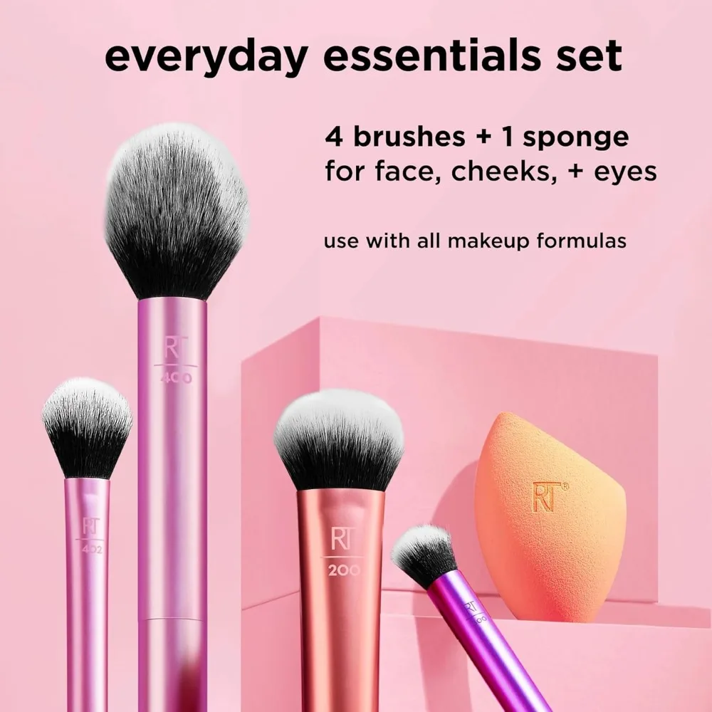 2025 Real Techniques 6 Piece Everyday Essentials Makeup Brush Set Sponges Blush Bronzer Contour Eyeshadow Powder Travel Gift Set - Image 3
