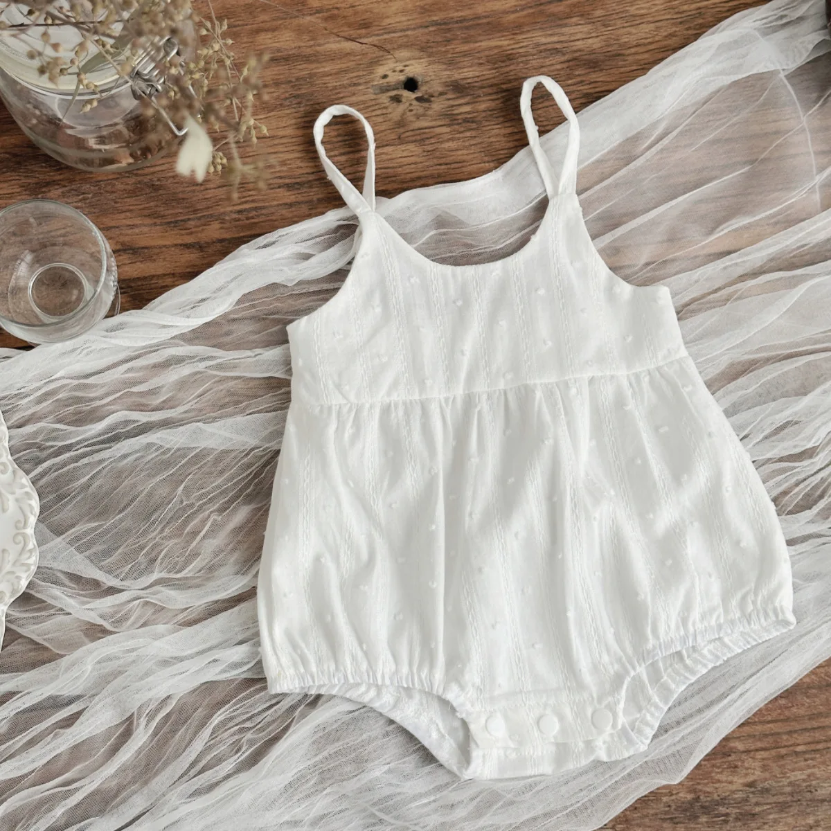 2025 Summer New Baby Girl Clothes Sweet And Cute White Strap bodysuit Infants Young Children Baby Suspenders Romper Jumpsuit - Image 3