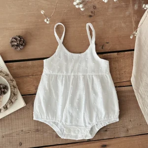 2025 Summer New Baby Girl Clothes Sweet And Cute White Strap bodysuit Infants Young Children Baby Suspenders Romper Jumpsuit