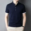 2026 New Men's Mandarin Collar Short Sleeve Polo Shirt Breathable Navy Blue Casual Top for Summer