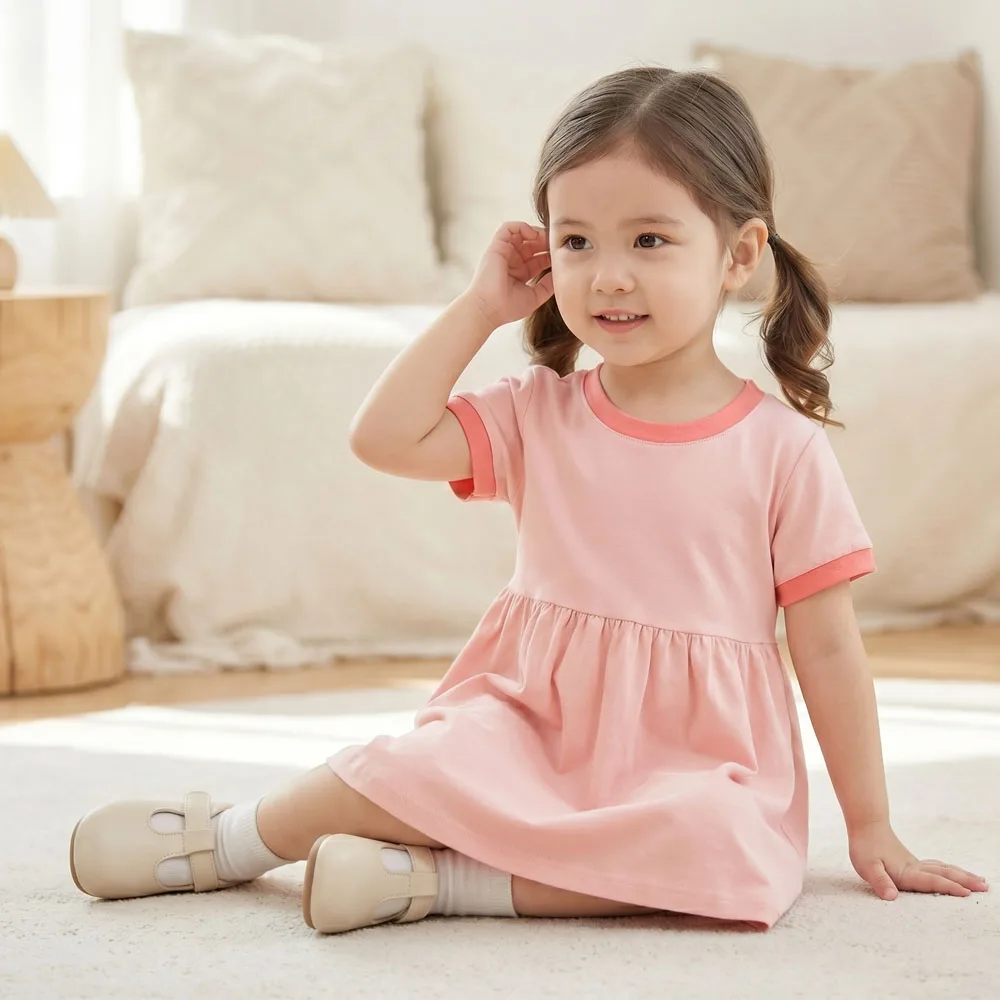 2026 Summer Baby Girls Fashion A-line Dress Kids O Neck Short Sleeve T Shirt Dress Baby Girls Casual Dresses Beach Clothes New - Image 2