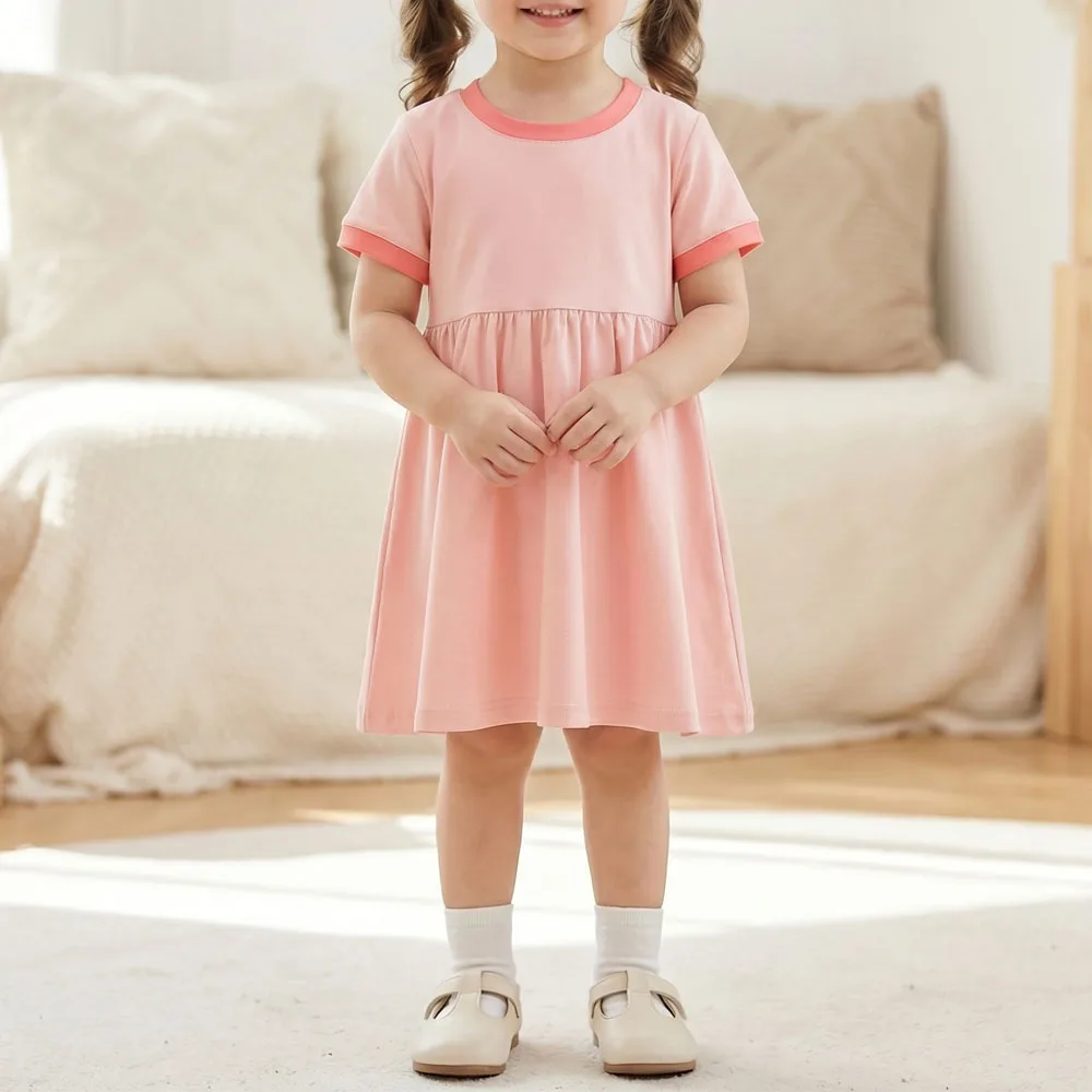 2026 Summer Baby Girls Fashion A-line Dress Kids O Neck Short Sleeve T Shirt Dress Baby Girls Casual Dresses Beach Clothes New - Image 4