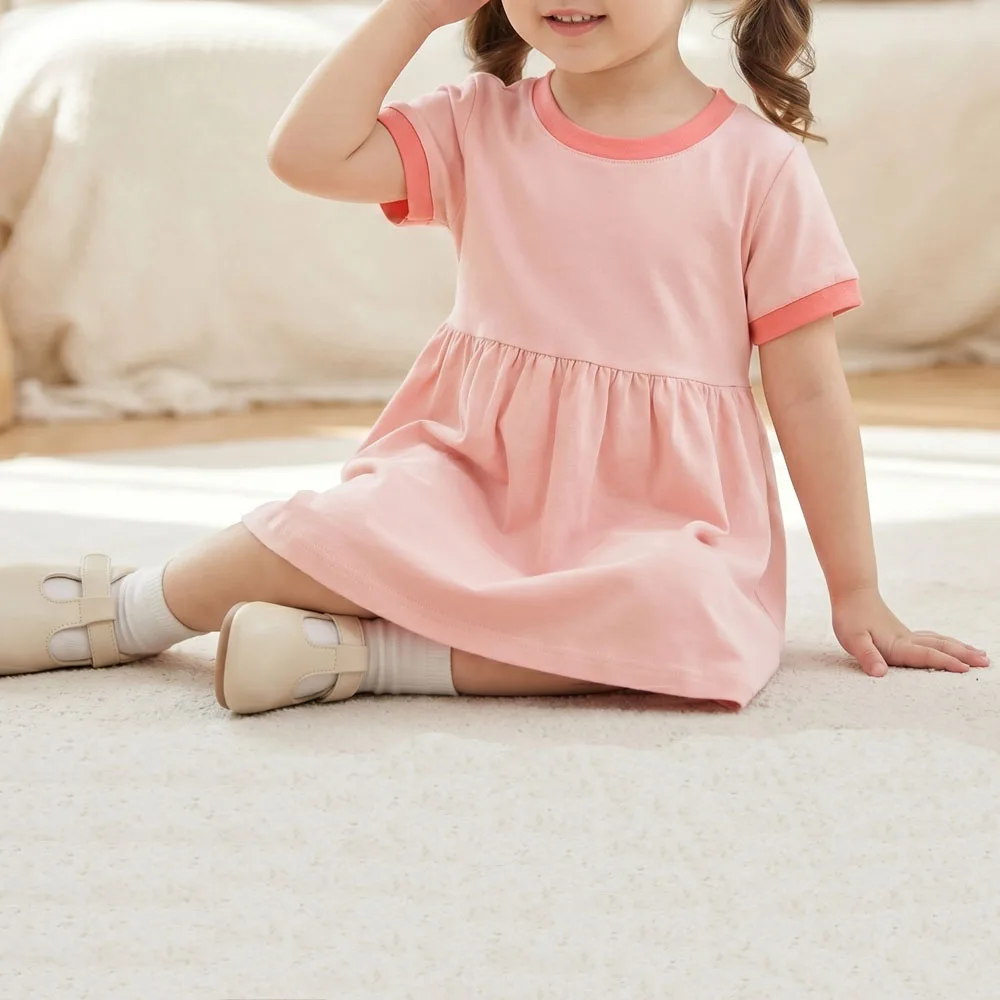 2026 Summer Baby Girls Fashion A-line Dress Kids O Neck Short Sleeve T Shirt Dress Baby Girls Casual Dresses Beach Clothes New - Image 3