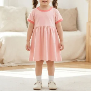 2026 Summer Baby Girls Fashion A-line Dress Kids O Neck Short Sleeve T Shirt Dress Baby Girls Casual Dresses Beach Clothes New