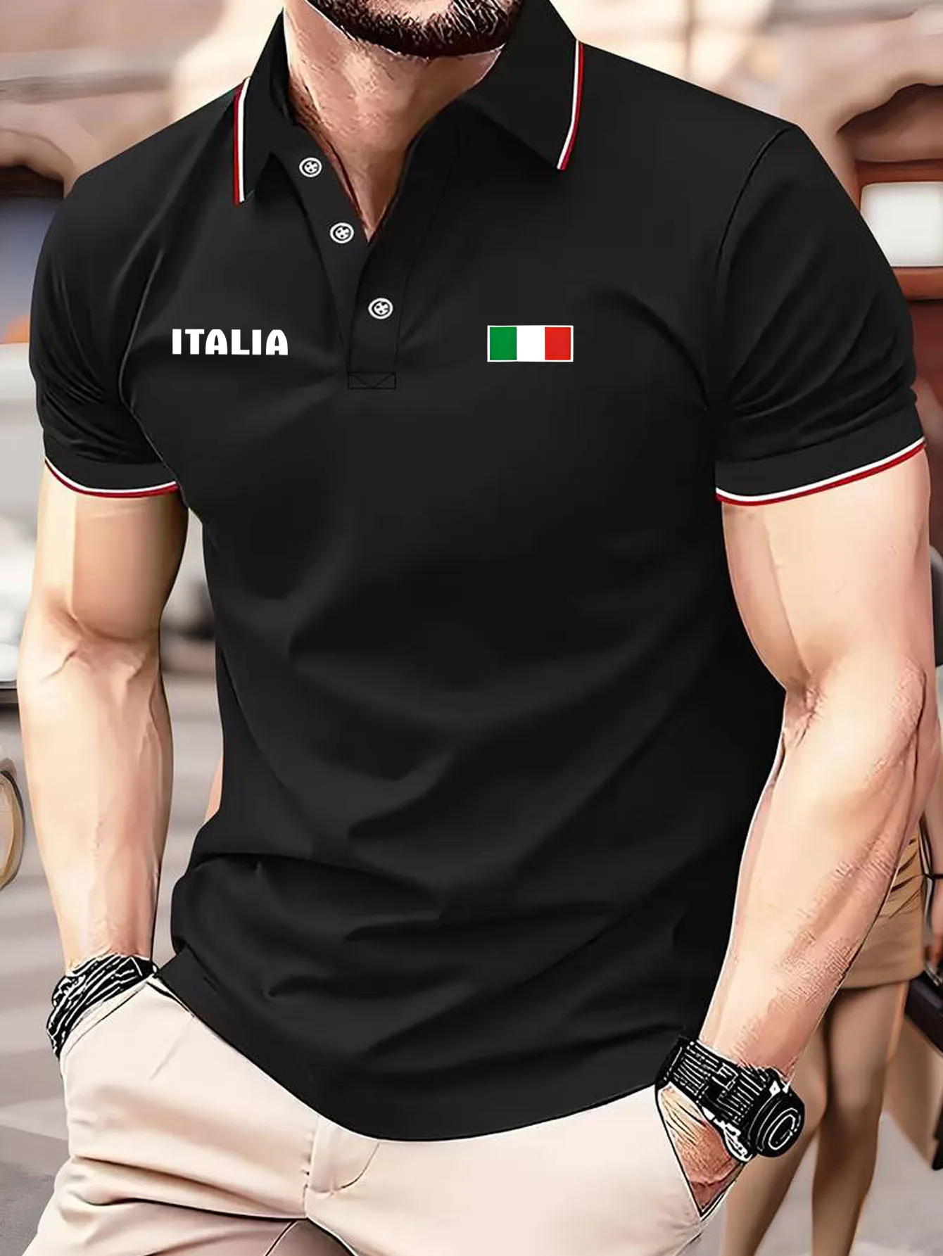 2026 Summer Men's Polo Shirt with Letter Print Breathable Lightweight Casual Fashionable Outdoor Men's Clothing