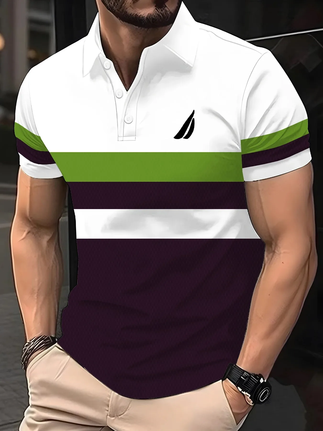 2026 Summer Men's Polo Shirt with Stripes Print Breathable Lightweight Casual Fashionable Outdoor Men's Clothing - Image 4