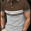 2026 Summer Men's Polo Shirt with Stripes Print Breathable Lightweight Casual Fashionable Outdoor Men's Clothing
