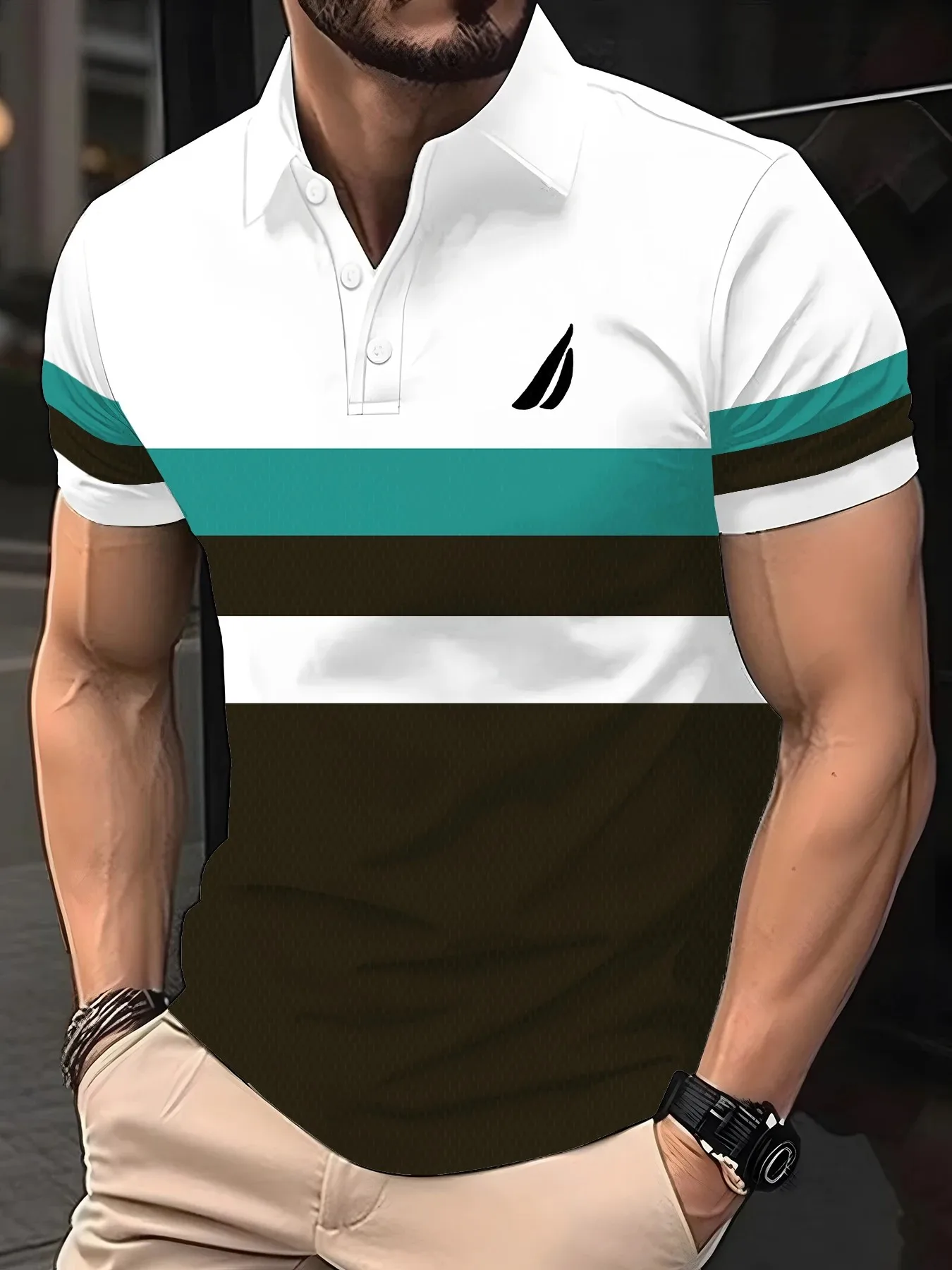 2026 Summer Men's Polo Shirt with Stripes Print Breathable Lightweight Casual Fashionable Outdoor Men's Clothing - Image 5