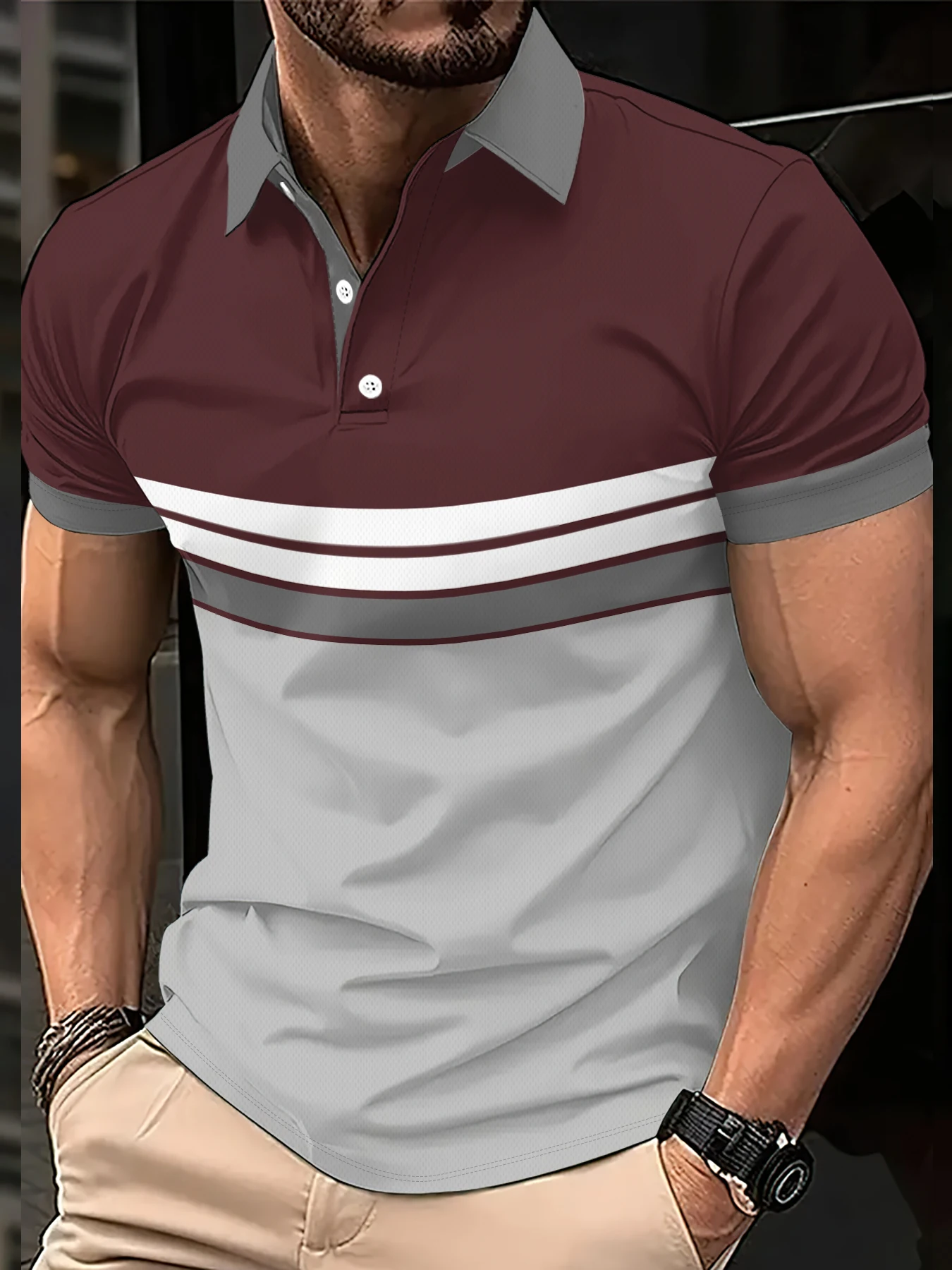 2026 Summer Men's Polo Shirt with Stripes Print Breathable Lightweight Casual Fashionable Outdoor Men's Clothing - Image 5