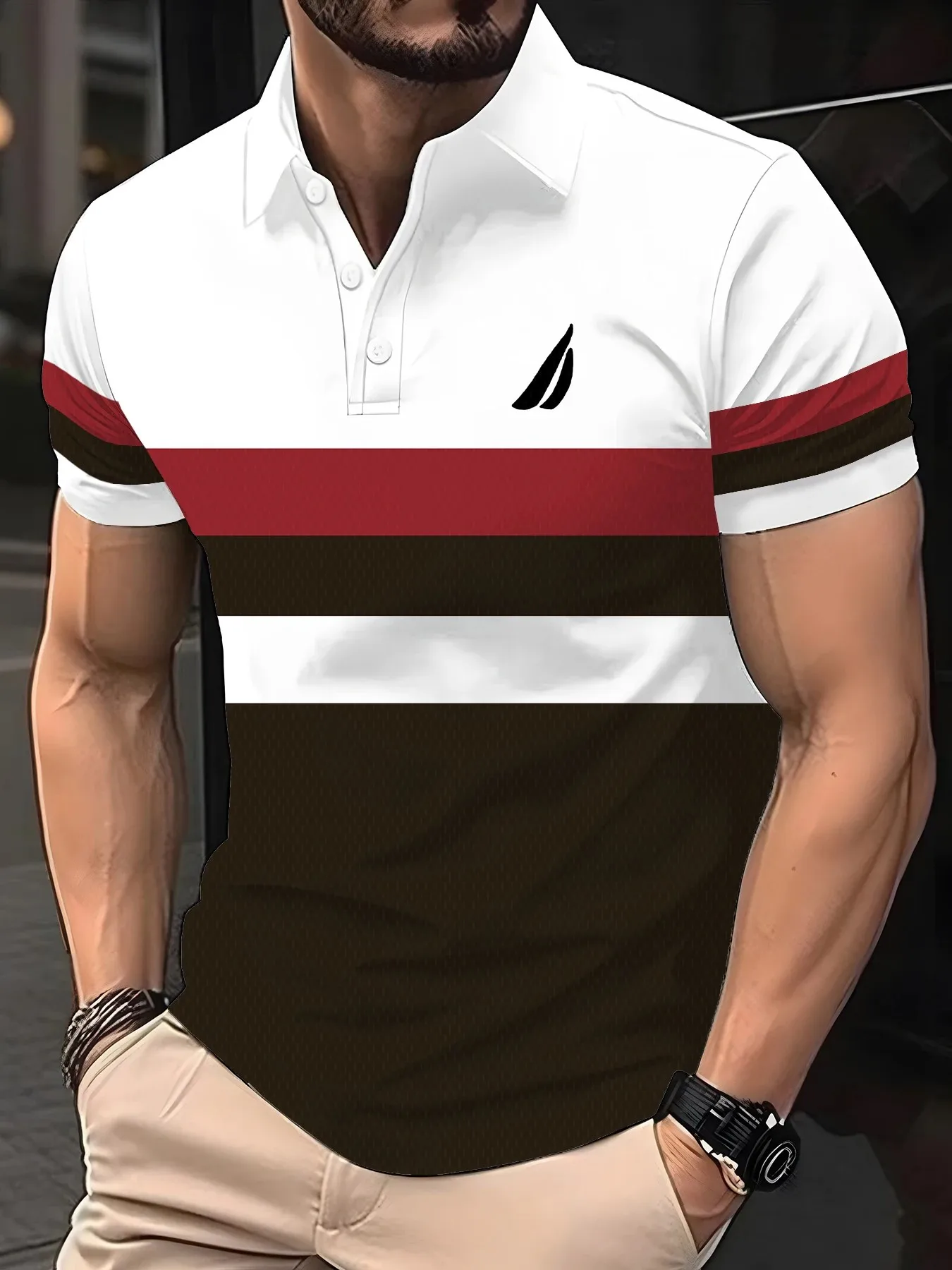 2026 Summer Men's Polo Shirt with Stripes Print Breathable Lightweight Casual Fashionable Outdoor Men's Clothing - Image 2