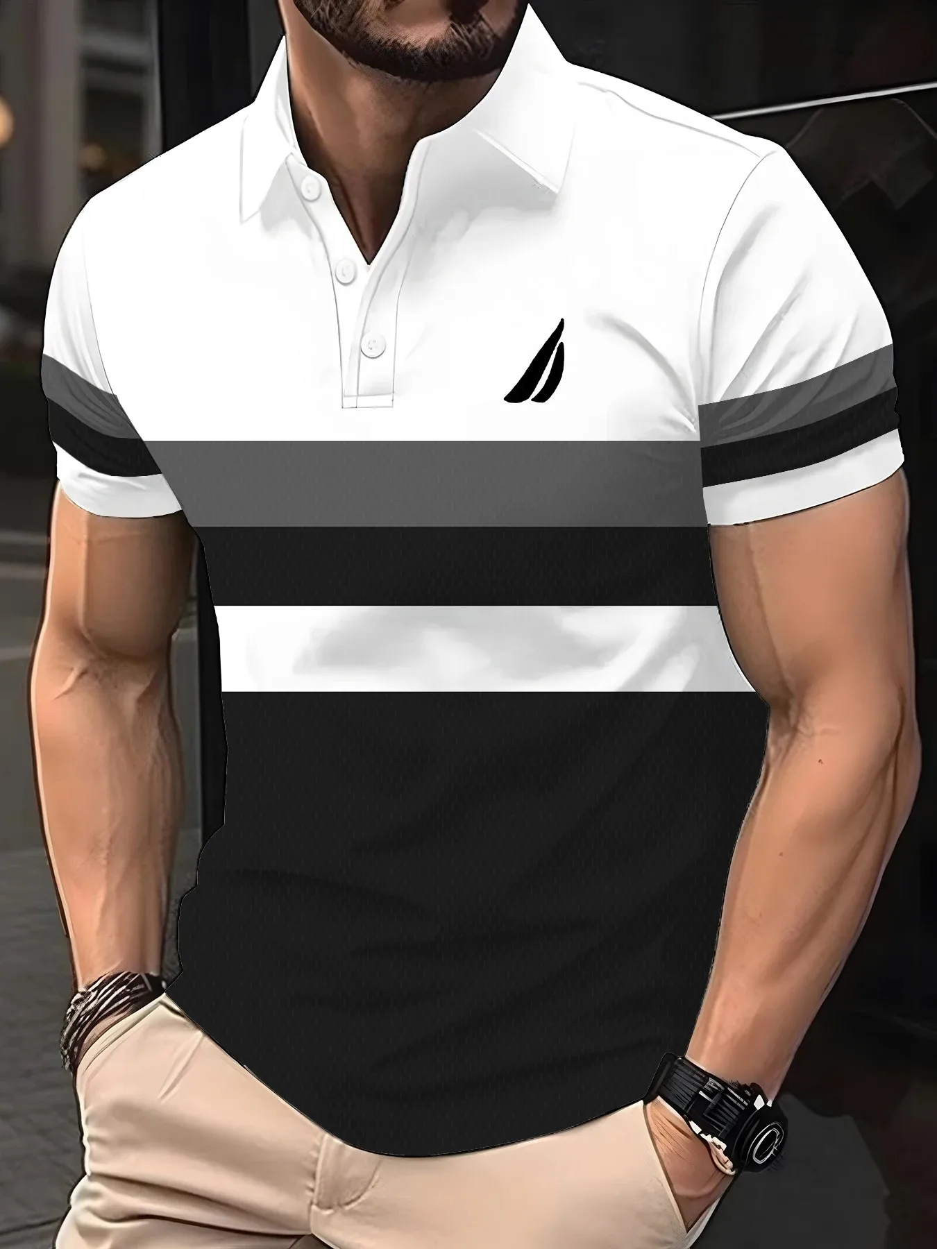 2026 Summer Men's Polo Shirt with Stripes Print Breathable Lightweight Casual Fashionable Outdoor Men's Clothing - Image 3