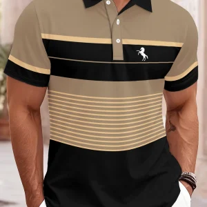 2026 Summer Men's Polo Shirt with Stripes Print Breathable Lightweight Comfortable Casual and Fashionable Men's Clothing