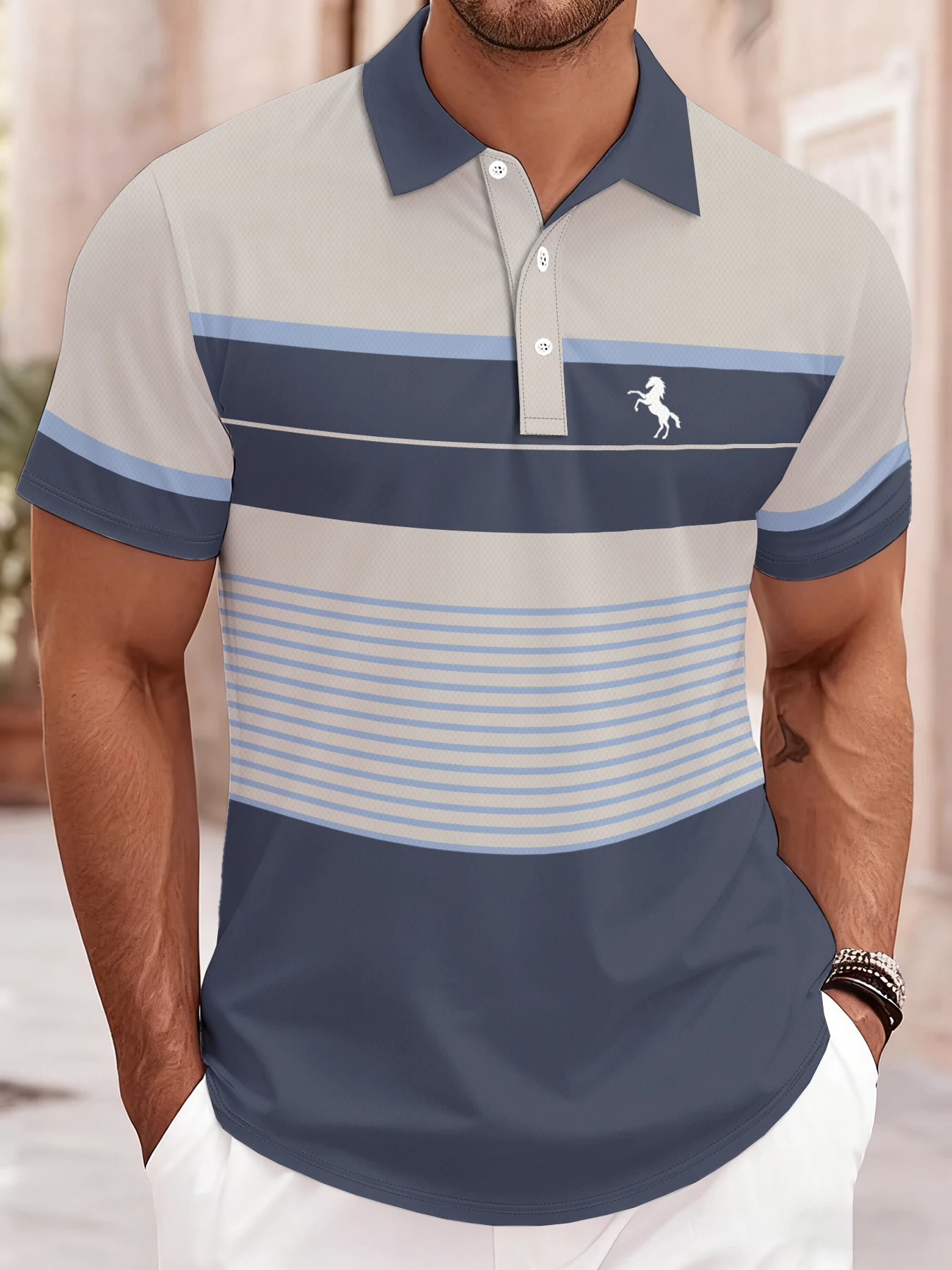 2026 Summer Men's Polo Shirt with Stripes Print Breathable Lightweight Comfortable Casual and Fashionable Men's Clothing - Image 2