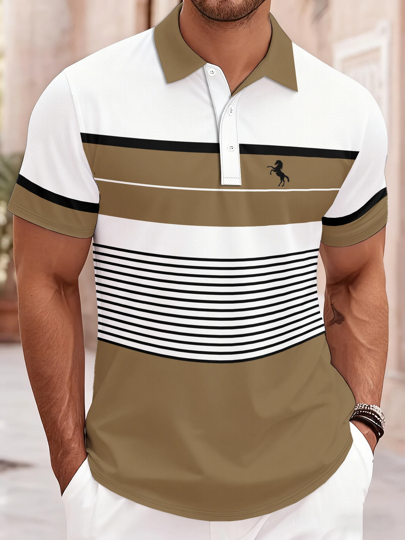 2026 Summer Men's Polo Shirt with Stripes Print Breathable Lightweight Comfortable Casual and Fashionable Men's Clothing - Image 4