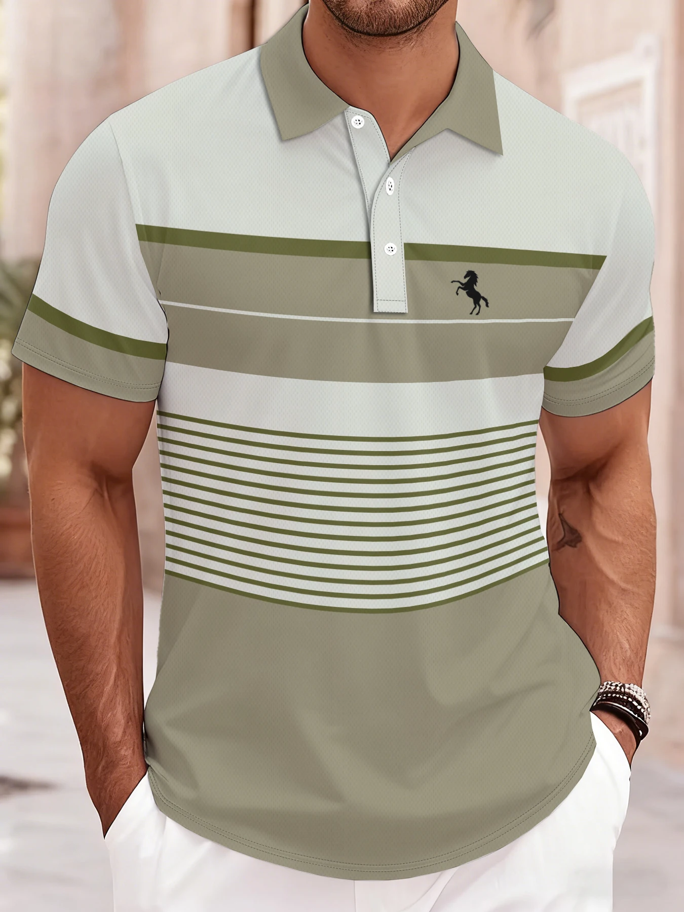 2026 Summer Men's Polo Shirt with Stripes Print Breathable Lightweight Comfortable Casual and Fashionable Men's Clothing - Image 3