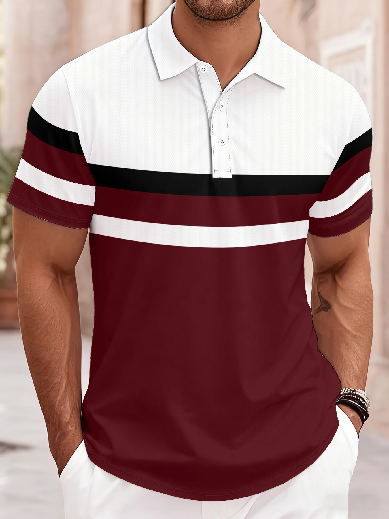 2026 Summer Men's Polo Shirt with Stripes Print Breathable Lightweight Comfortable Casual and Fashionable Men's Clothing - Image 4