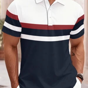 2026 Summer Men's Polo Shirt with Stripes Print Breathable Lightweight Comfortable Casual and Fashionable Men's Clothing