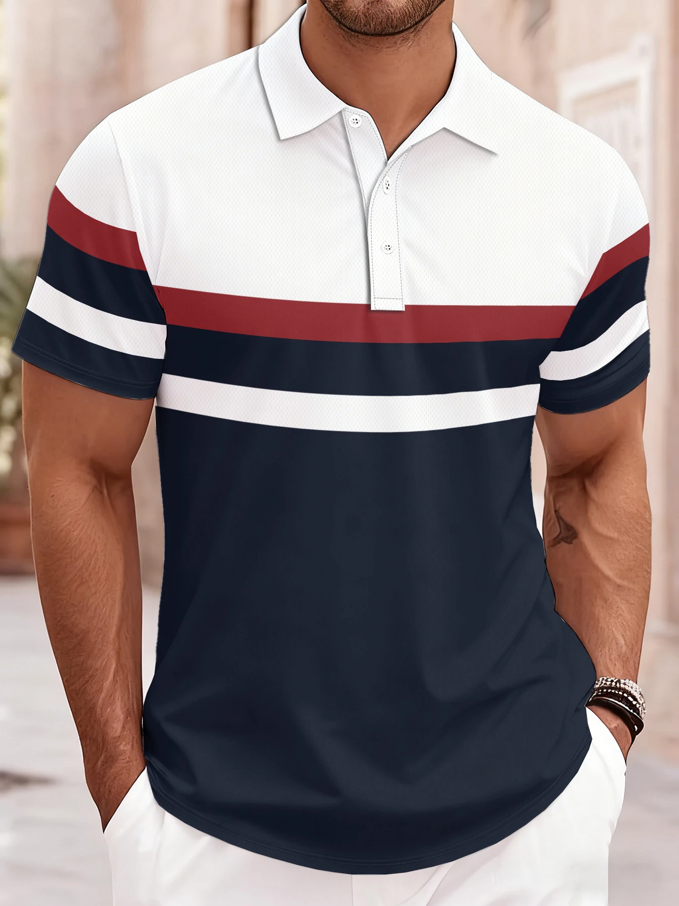 2026 Summer Men's Polo Shirt with Stripes Print Breathable Lightweight Comfortable Casual and Fashionable Men's Clothing