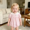 2026 Summer New Baby Girl Baby Girl Romper 0-24M Newborn Embroidered Collar Short Sleeved Baby Girl Pink Grid Jumpsuit