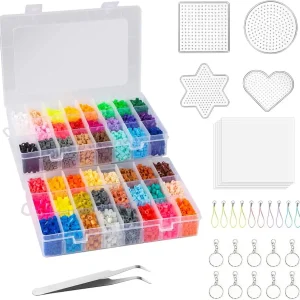 24 Colors 5mm Fuse Bead Kit Craft Kit for Kids 5 Pegboards,Ironing Paper Accessories Exercise Kid's Concentration and Endurance