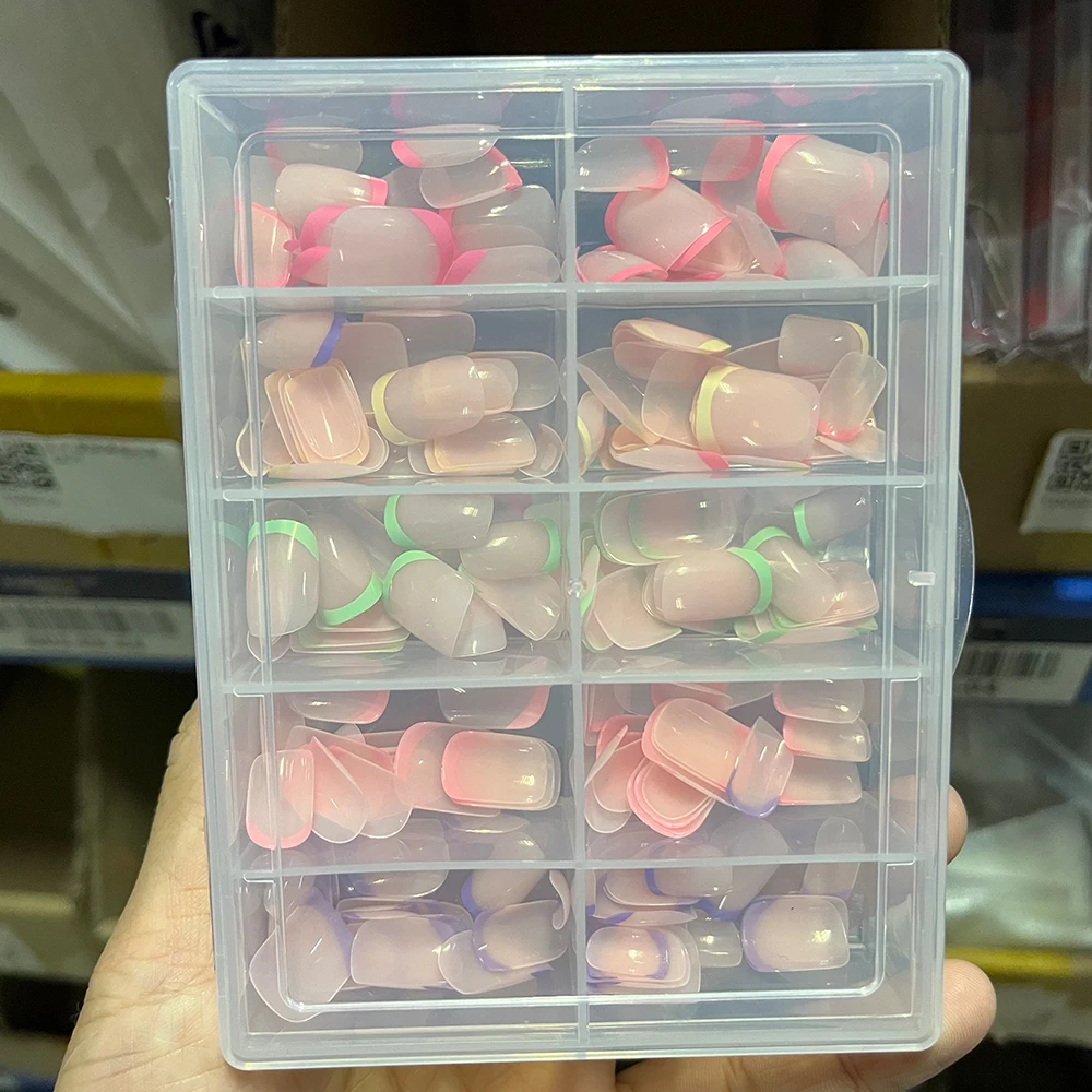 240/120Pcs Colorful French Short Square False Nails Full Cover Fake Nail Tip Extension Acrylic Wearable Ballerina Press on Nails - Image 3