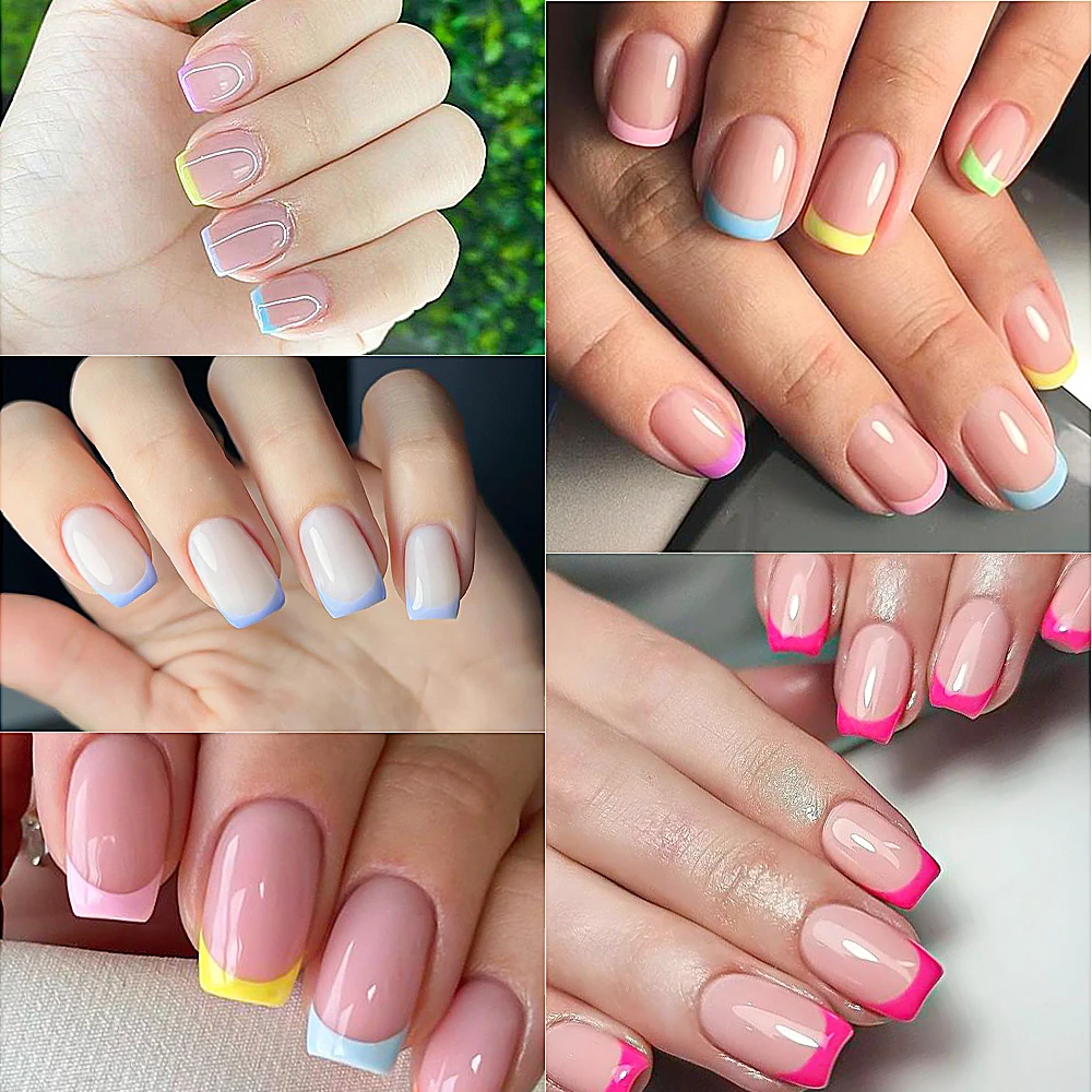 240/120Pcs Colorful French Short Square False Nails Full Cover Fake Nail Tip Extension Acrylic Wearable Ballerina Press on Nails - Image 5