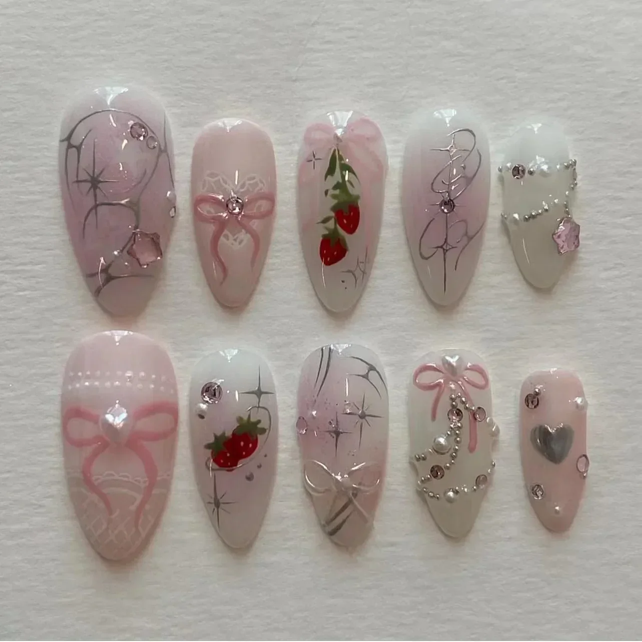 24Pcs Flora Almond Press on Nails with Glue Mori Girl Nail Art Ballet Rural Style Full Cover Wearable Acrylic Nail Manicure Tips - Image 2