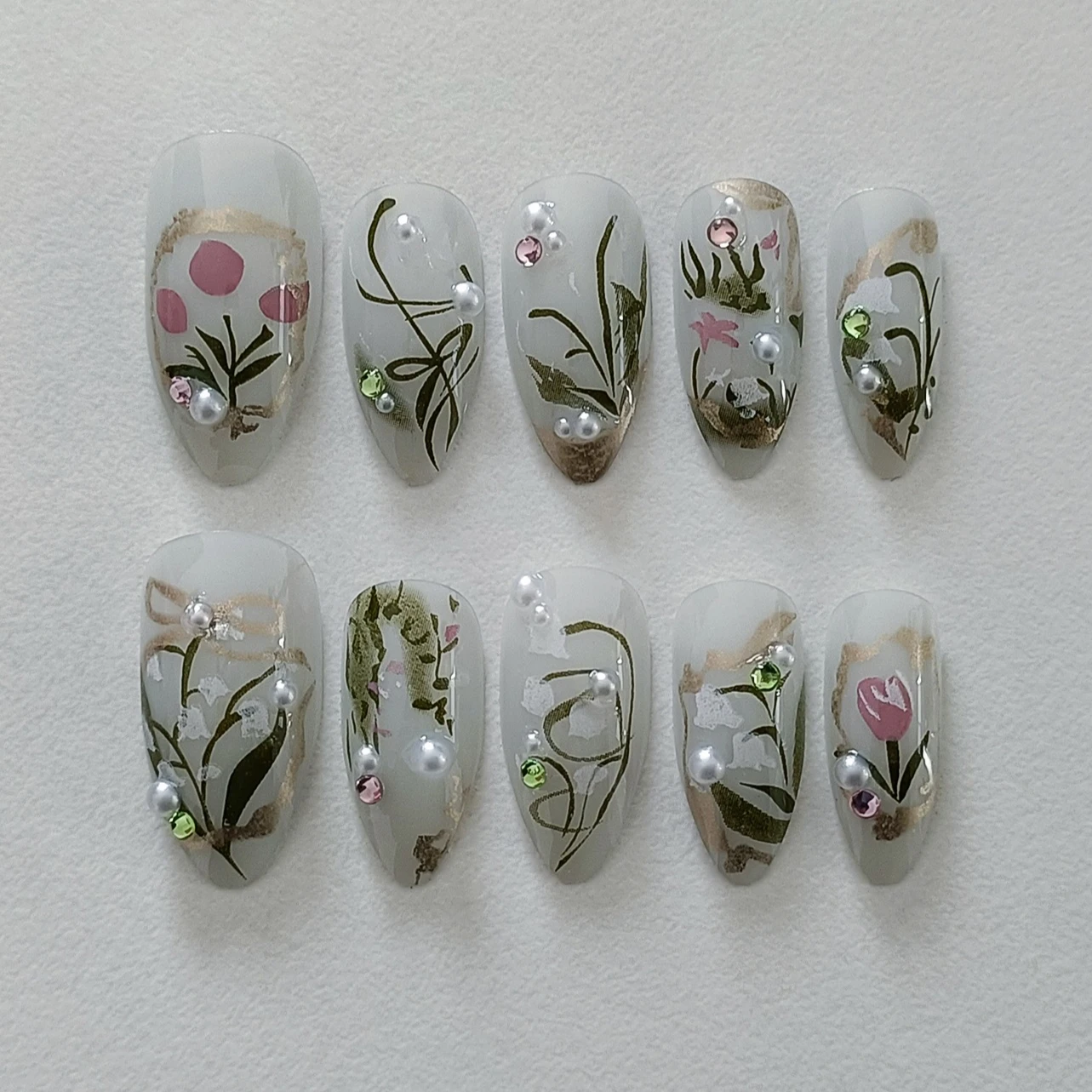 24Pcs Flora Almond Press on Nails with Glue Mori Girl Nail Art Ballet Rural Style Full Cover Wearable Acrylic Nail Manicure Tips - Image 4