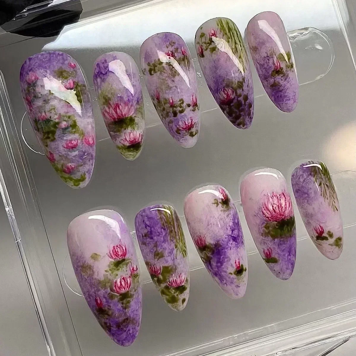 24Pcs Flora Almond Press on Nails with Glue Mori Girl Nail Art Ballet Rural Style Full Cover Wearable Acrylic Nail Manicure Tips - Image 3