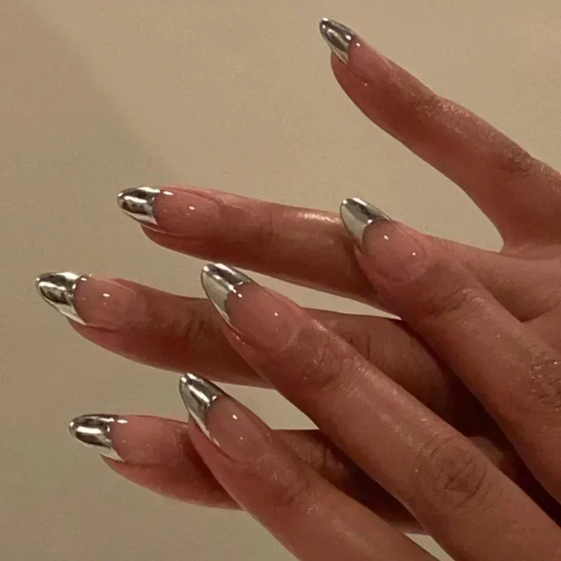 24Pcs French False Nails Almond Fake Nails with Glue Press on White Edge Design Wearable Simple Ins Pink Stiletto Nail Tips - Image 5