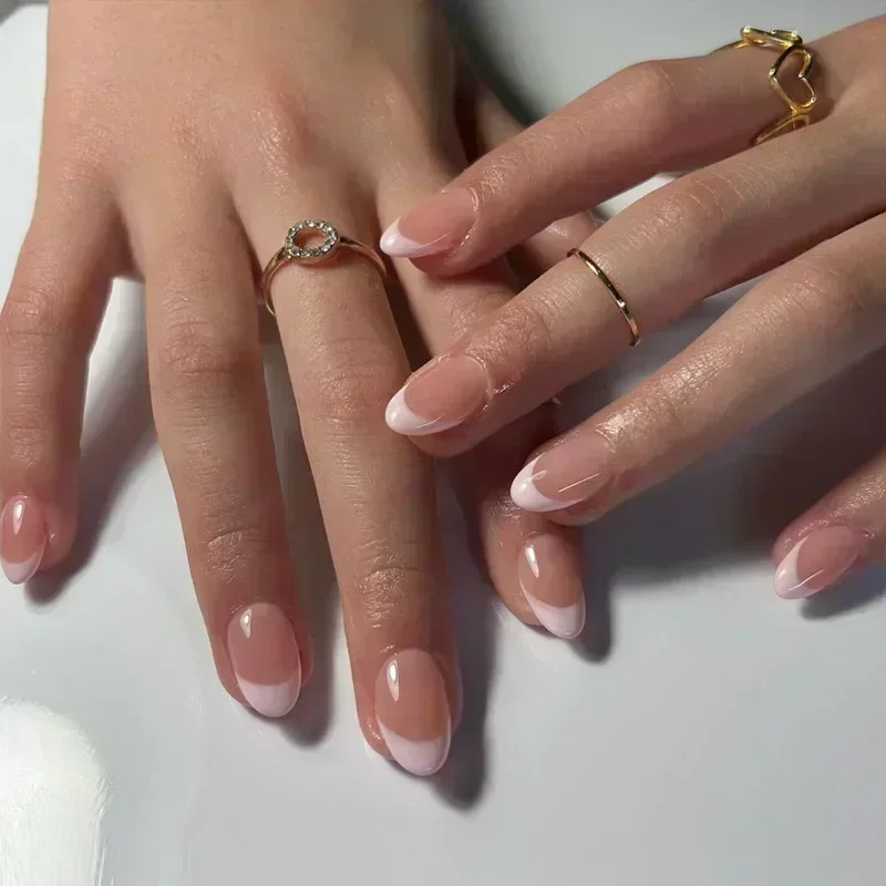 24Pcs French False Nails Almond Fake Nails with Glue Press on White Edge Design Wearable Simple Ins Pink Stiletto Nail Tips - Image 6