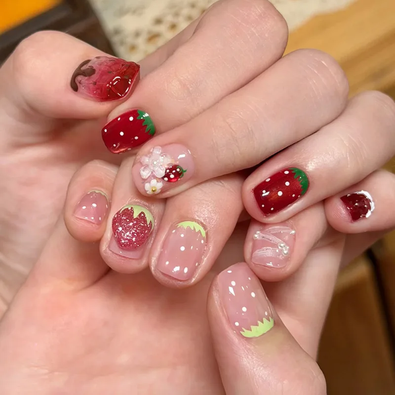 24Pcs Glitter Diamond Press On Nails Blush Pink Cat Eye Fake Nails Sweet Cute Coffin Full Cover Short Square False Nail Tips Art - Image 3
