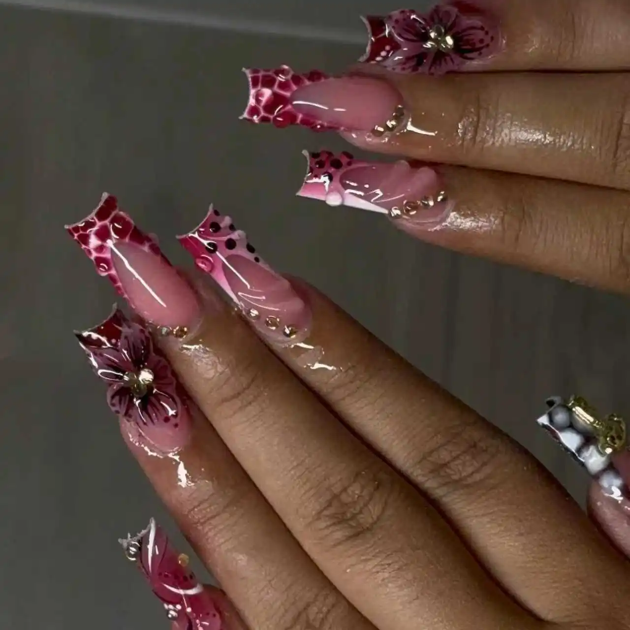 24Pcs Brown Long Coffin False Nails Glitter Ballet Wearable with French Design Fake nails Full Press on Nail Ins Nail Tips Art - Image 5