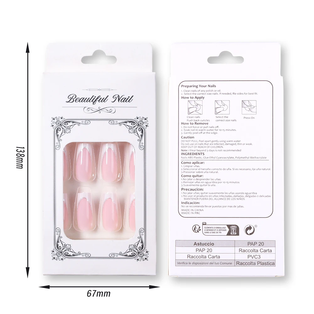 24Pcs Short Square Coffin False Nails French Glitter Wearable Fake Nails Acrylic Full Cover Women Ballet Press on Nails Tips - Image 3