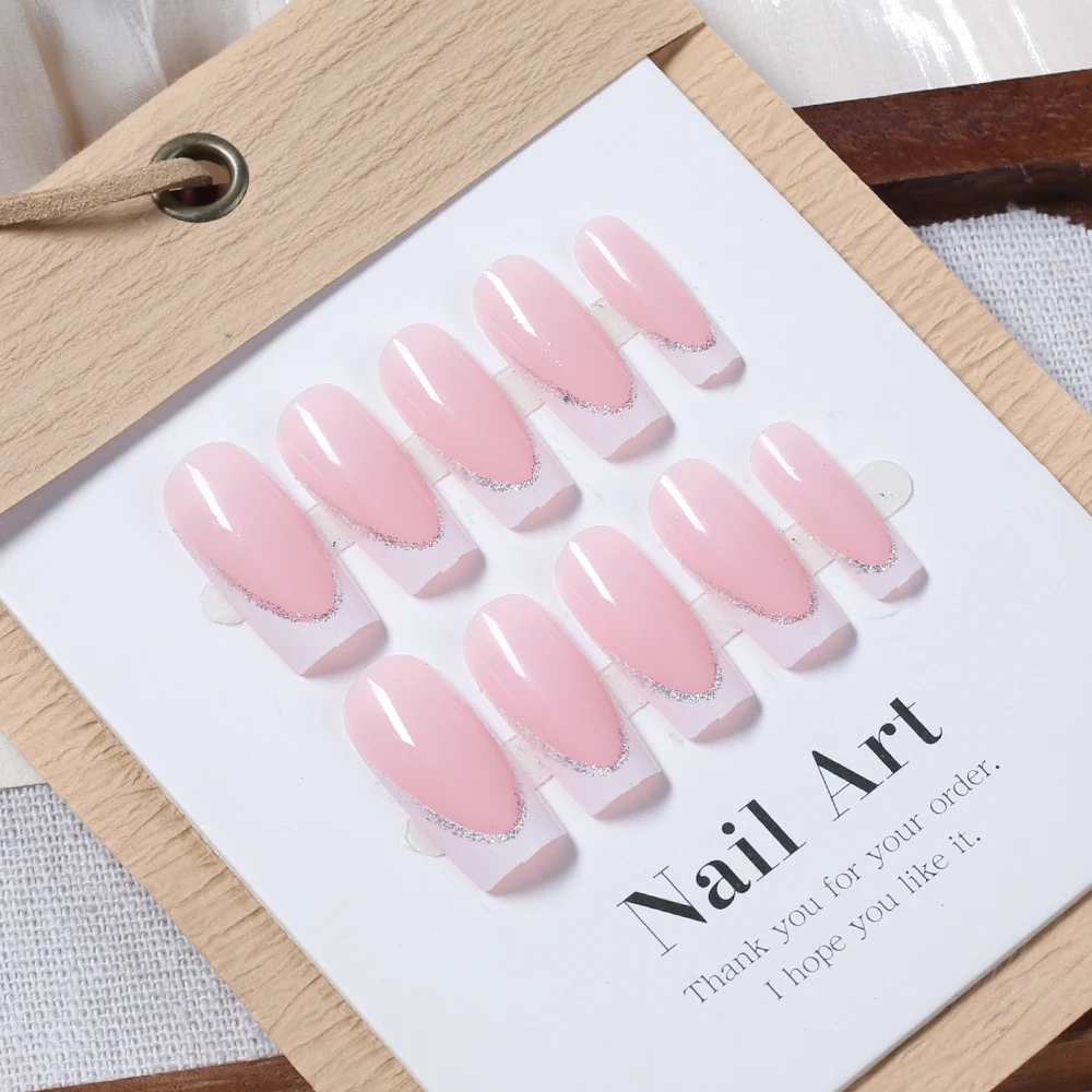24Pcs Short Square Coffin False Nails French Glitter Wearable Fake Nails Acrylic Full Cover Women Ballet Press on Nails Tips - Image 6